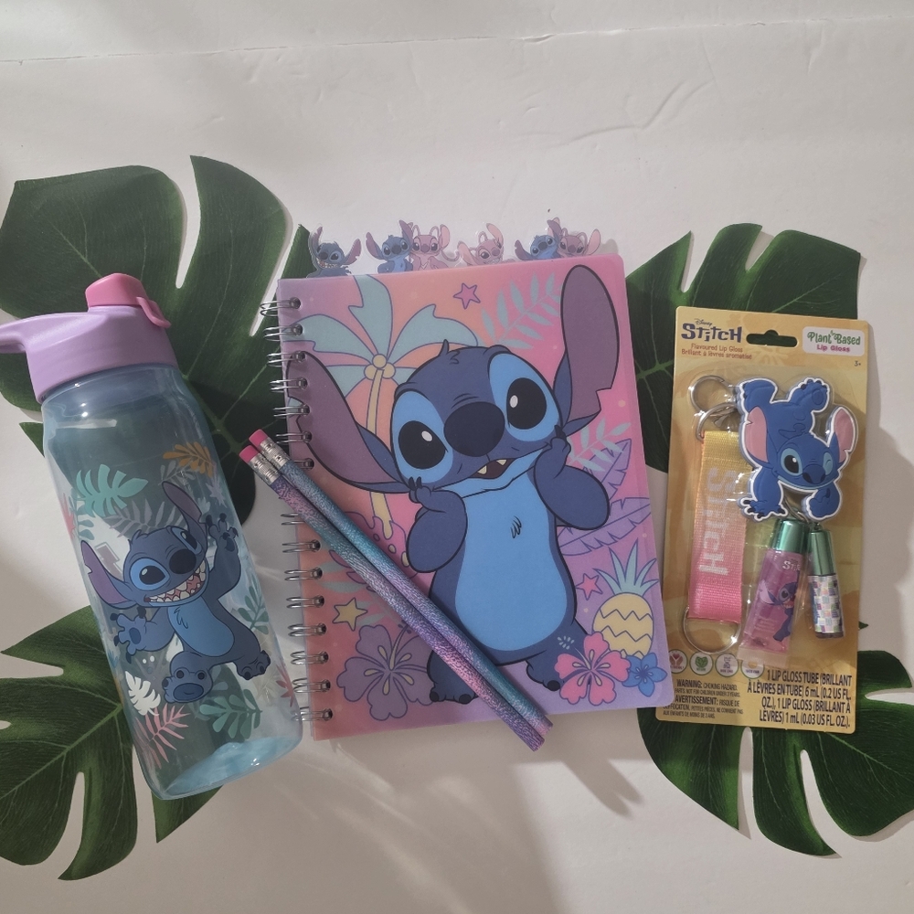 Disney Stitch Water Bottle, Notebook, Keychain and Lip Gloss Gift Set